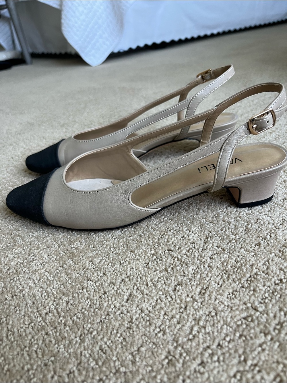Vaneli Two-Tone Slingback Mules in taupe and Black - Picture 3 of 6